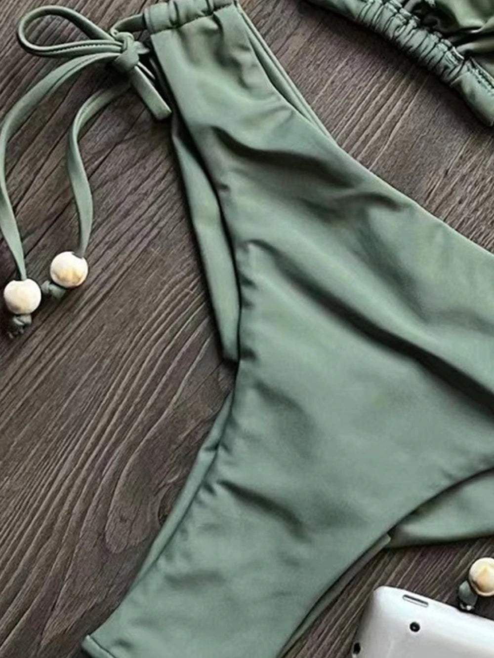 Solid color bikini set 2026 women's new swimsuit 2-piece set bead neck hanging bikinis summer beach Swimwear