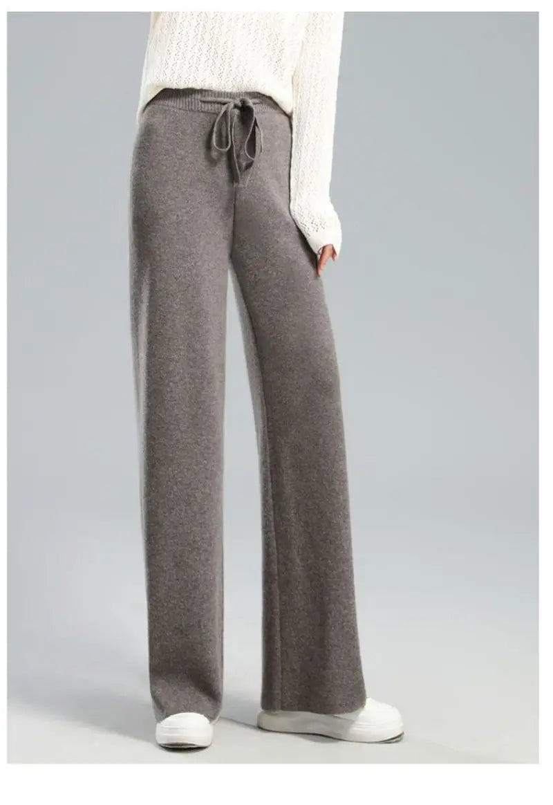 Thick Warm Knitted Casual Chic Basic Soft Elastic High Waist Women's Pants Korean Fashion Straight Ankle-Length Pants For Women