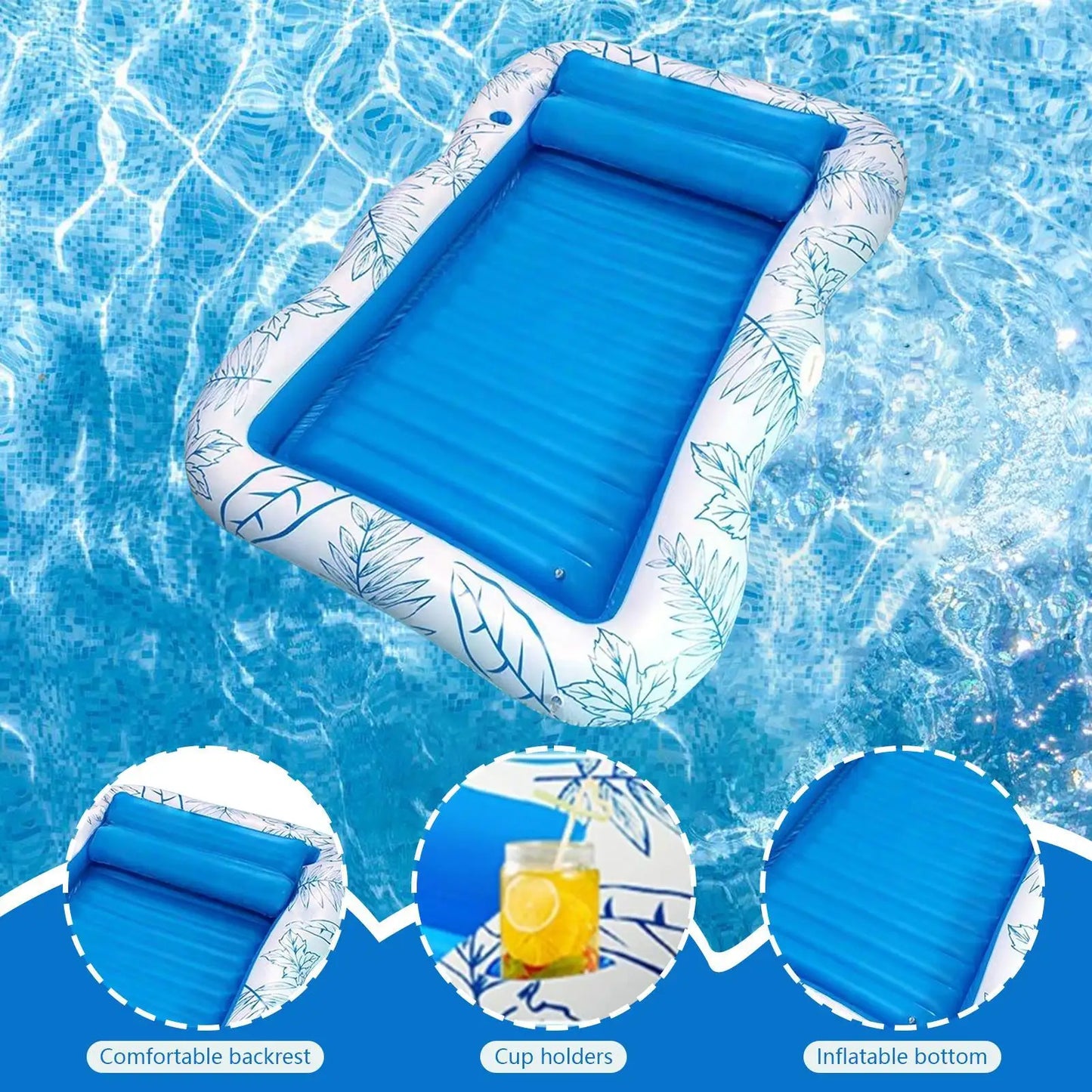 Pool Floats Inflatable Floating Water Hammock Portable Pool Raft with Cup Holder for Tanning Water Play Vacation Backyard Travel