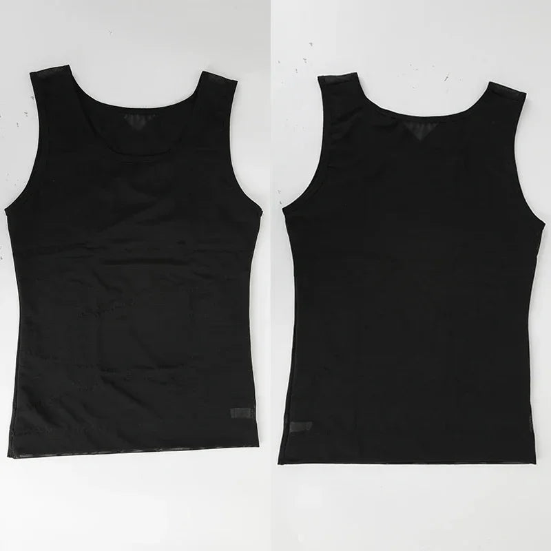 Mens Slimming Body Shaper Vest Gynecomastia Compression Shirts Tummy Control Sleeveless Undershirts Criss Cross Mesh Underwear