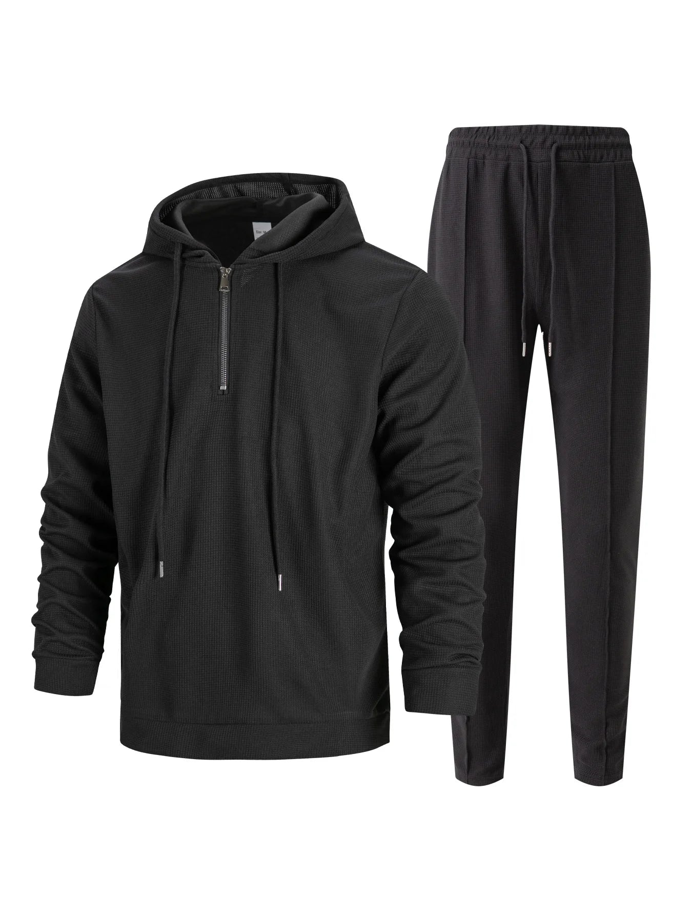 Teen Boys 2-Piece Set Waffle Knit Half-Zip Hoodie And Drawstring Pants Casual Comfortable Clothing