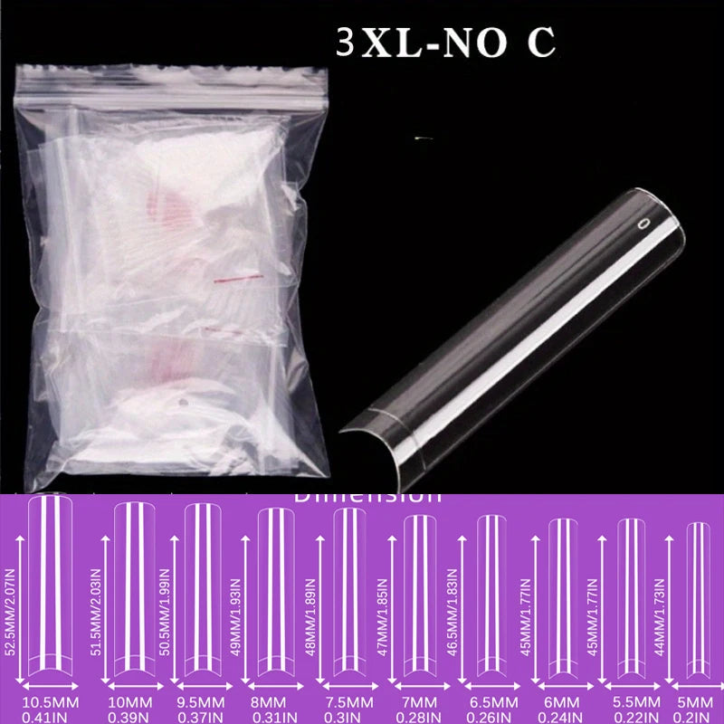 500Pcs XXL No C Curve Nail Tips for Acrylic Nails, Professional Set, Straight Tapered Square Clear Nail Tips Half Cover Long Fak