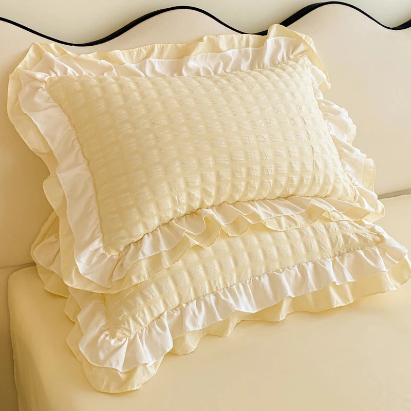 3pcs Korean lace Bedding set seersucker Duvet Cover Set (1*Duvet Cover + 2*Pillowcase, Without Core)for bedroom guest room