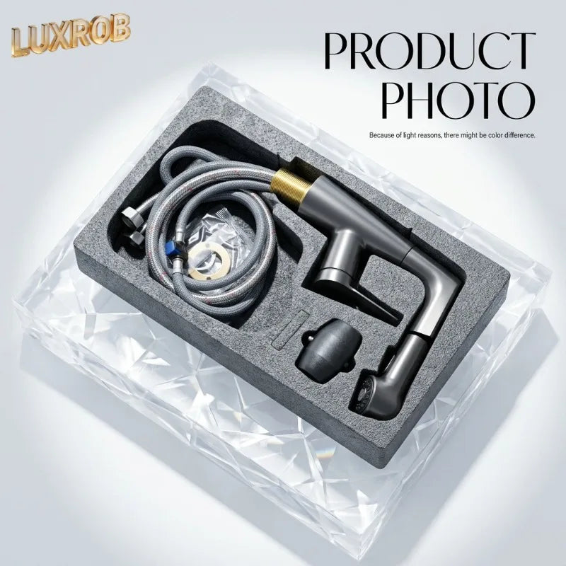 2026 New Rotary Pull-out Bathroom Sink Faucet Hot & Cold Water 3 Modes Water Outlet Stylish Modern Design Basin Mixer Tap