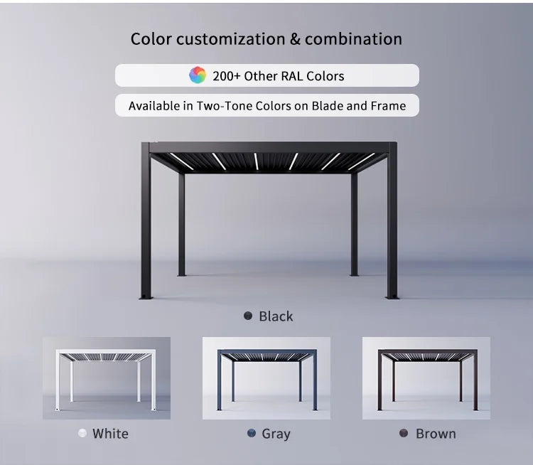 Garden Adjustable Outdoor Gazebo Customized Modern Bioclimatic Motorized Aluminium Louver Pergola