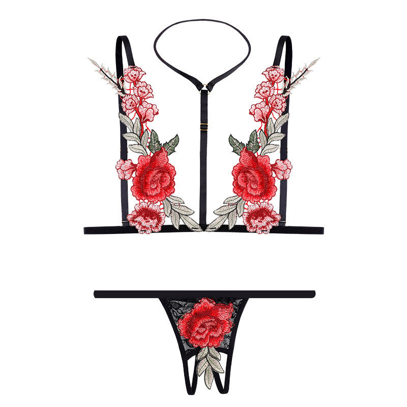 Sexy Lingerie Women Lace Rose Mini Pornographic Lingerie Hot Woman Underwear Embroidery Sleepwear Ladies Sexy Bras Panties Set