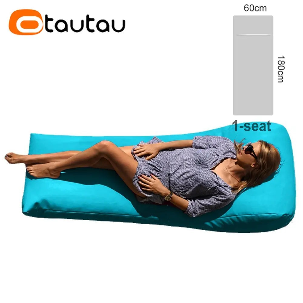 OTAUTAU 2-seat Outdoor Bean Bag Pouf Cover No Filler Waterproof Beach Garden Camp Chaise Lounge Sofa Bed Swimming Pool Puff Sac