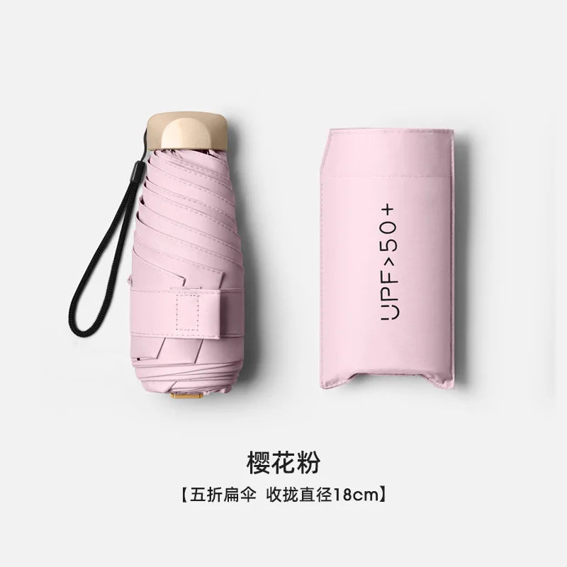 Low Price Promotion Mini Sun Umbrella Pocket Rain Umbrella Vinyl Folding UV Ultraviolet Protection Sun Shade Pocket Parasol