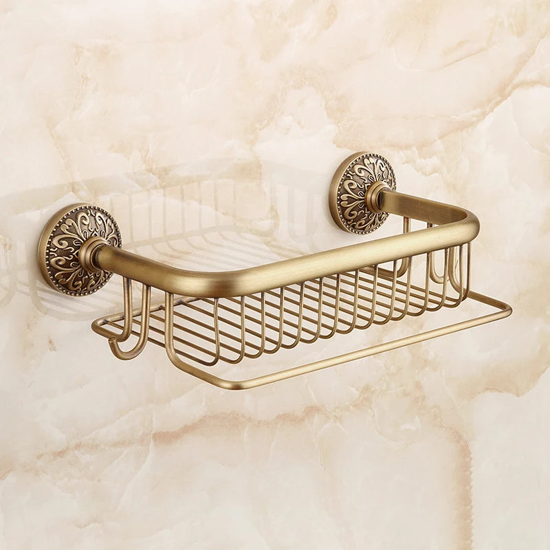 Antique Bronze Brass Wall Mounted Bathroom Soap Basket Bathroom Shower Shelf Shampoo Holder Shelves Storage Shelf Rack