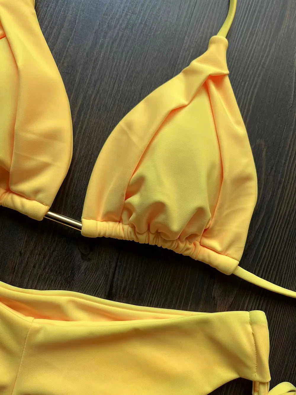 Solid color bikini set 2026 women's new swimsuit 2-piece set bead neck hanging bikinis summer beach Swimwear