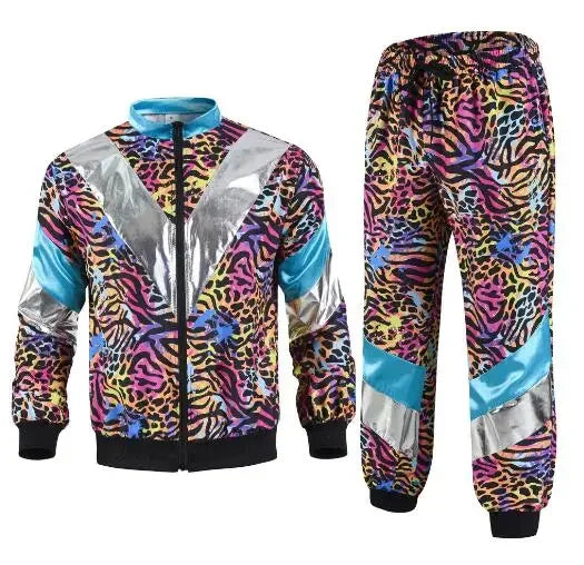 Men’s 80s Costume 1990s Outfit for Men Tracksuit Costume Hip Hop Set Disco 2pcs Jogging Wear Windbreaker Couples Track Suit