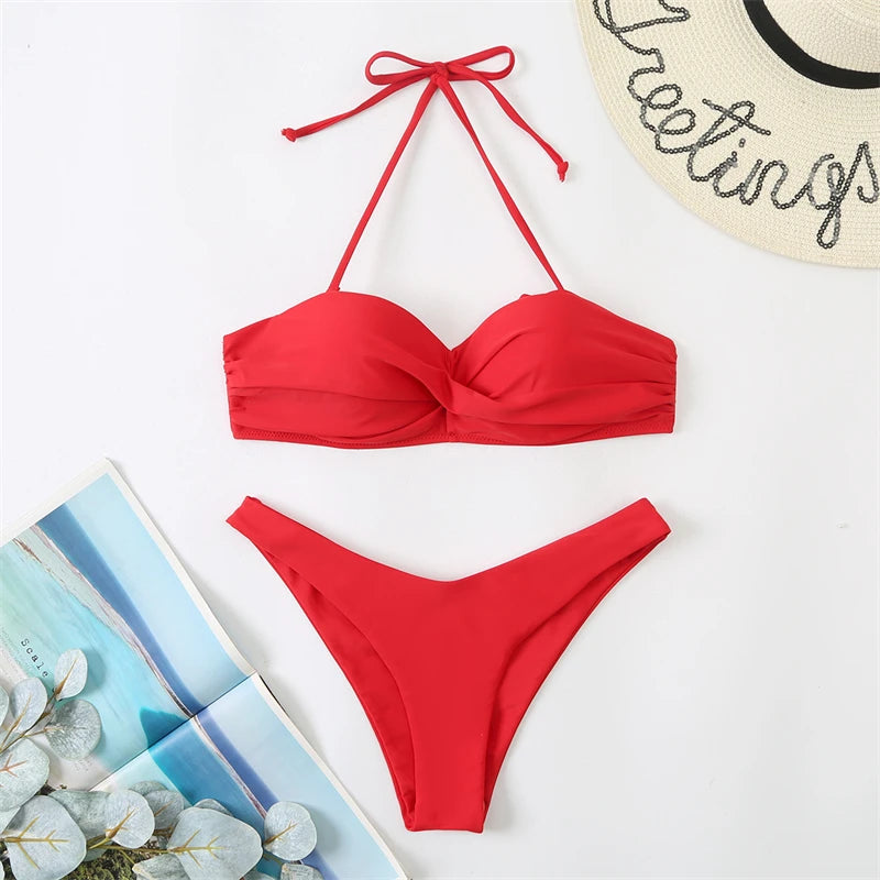 Bikini Swimsuit Women Swimwear 2026 New Solid Push Up Bikinis Set High Waist Thong Bathing Suit Two Pieces Swimming Suits Female