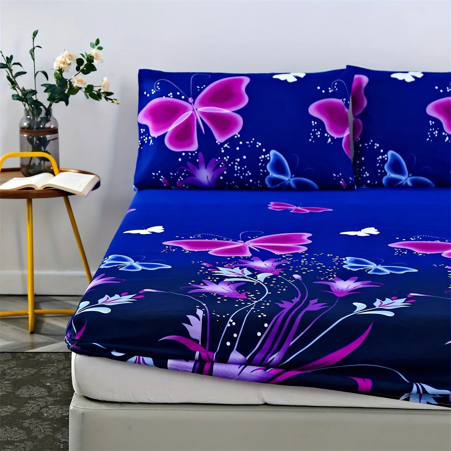 3pcs Print Bedding Set, Soft and Comfortable, Suitable for Bedroom, Guest Room One Fitted Sheet + Two Pillowcases, No Core