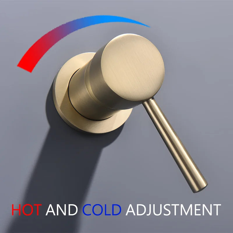 High Quality Brushed Gold Wall Mounted Bathroom Shower Mixer Brass Faucet Hot Cold Water Mixer Tap ABS Head Rainfall Shower Set