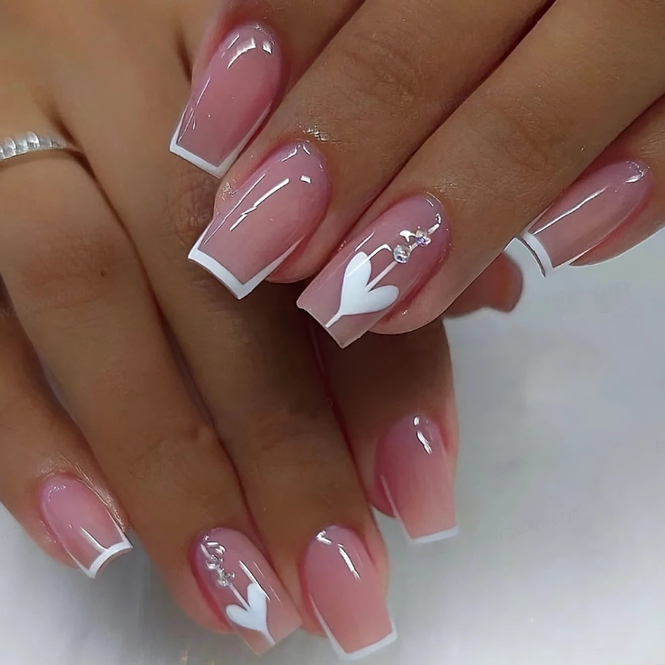 ARTAUG 24PCS Medium Ballerina Pink Nails Black French Tip Press On Nails Press On Nails Love Design Summer Nails Tipsy Cute Nail