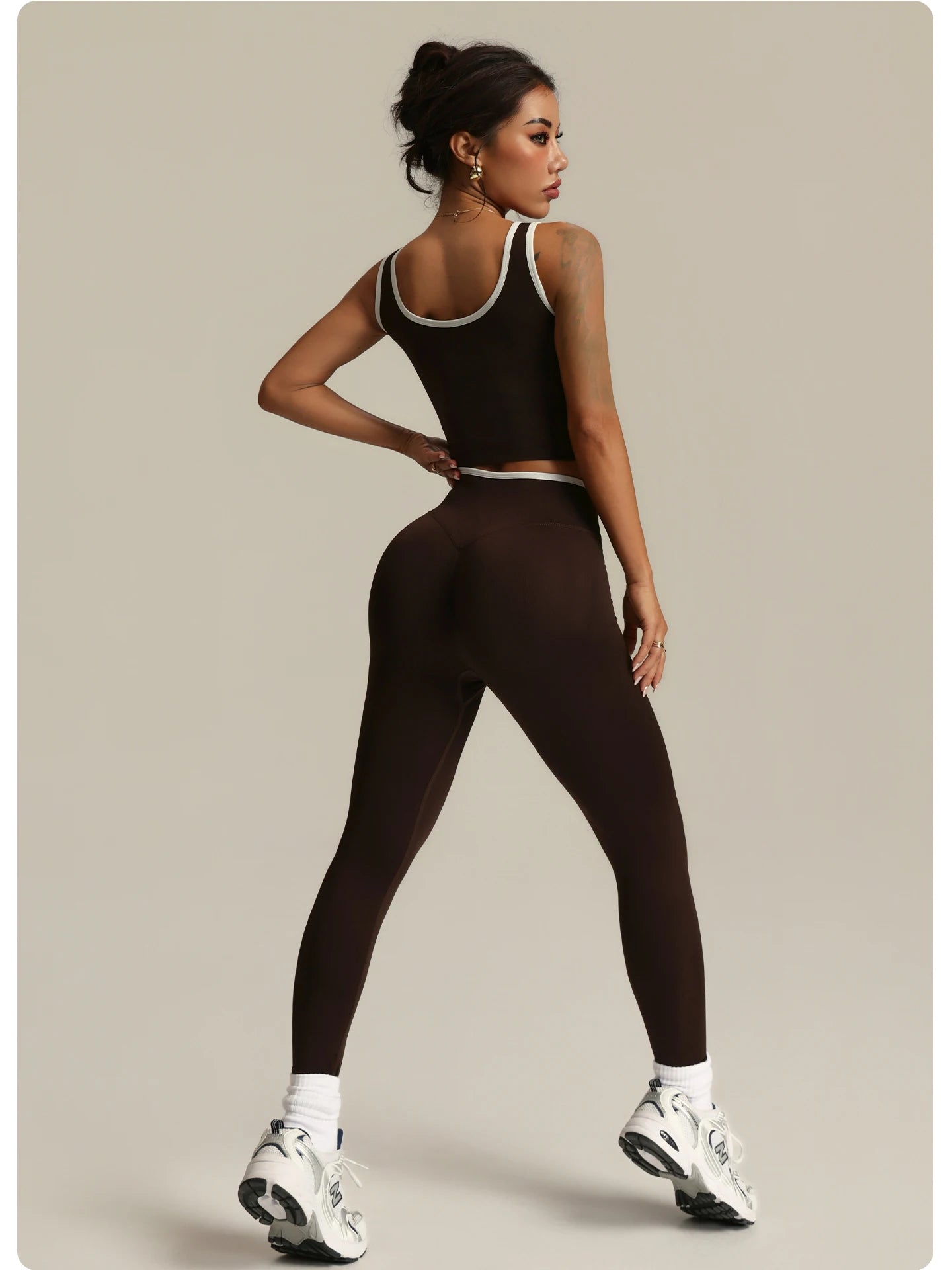 2 Piece Yoga Set Women Crossover V Waist Leggings Contrast Trim Sports Bra Gym Workout Matching Set Fitness Activewear Suit