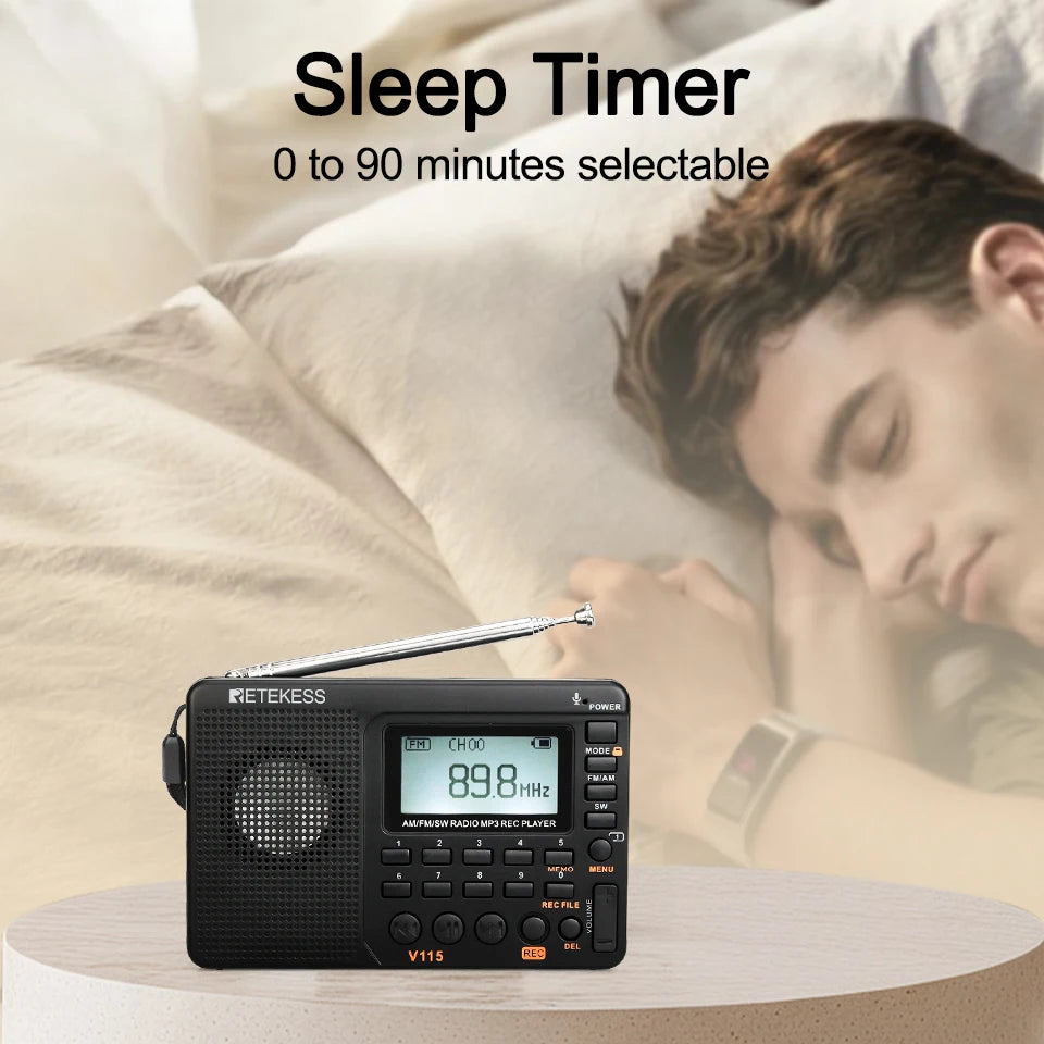RETEKESS V115 Radio FM AM SW Portable Radios Rechargeable  Radio Batteries multiple bands  USB Recorder Speaker for Elders TX32