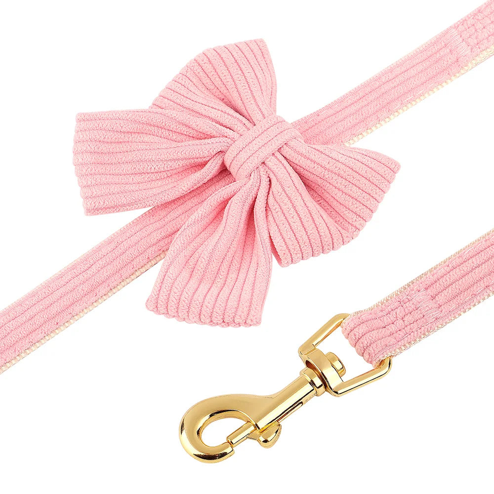 Cute Dog Collar Leash Set With Bowknot Soft Velvet Puppy Dogs Collars Outdoor Pet Walking Lead For Small Medium Dogs Chihuahua