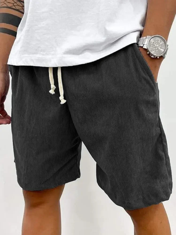 New 2025 Men's Summer Casual Drawstring Corduroy Retro Shorts Comfortable Loose Fit Plain Patterned Versatile for Daily Wear