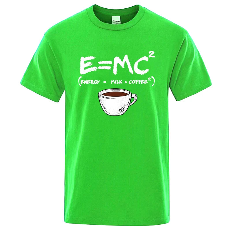 Summer Men's T-shirt 100% Cotton Casual Funny Energy=Milk+Coffee Print Men Cool Loose O-neck Tops For Men Short Sleeve Male Tees
