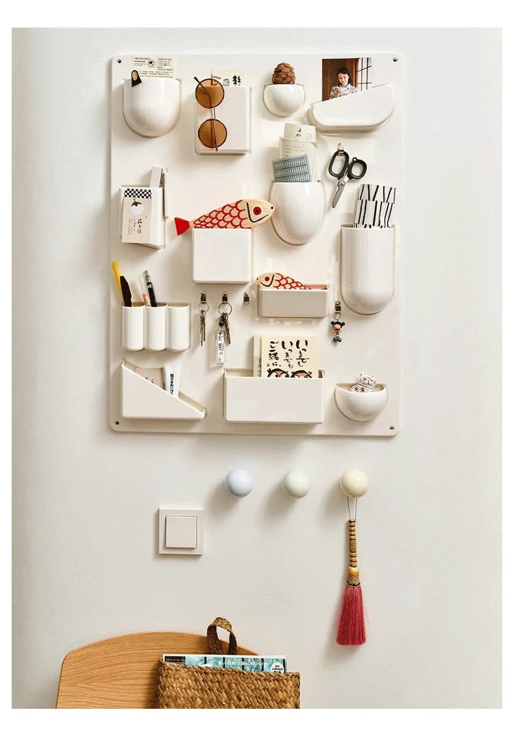 Wall-mounted Storage Rack with Hooks for Office, Kitchen and Workshop Children's Room Organizer with Adjustable Shelves