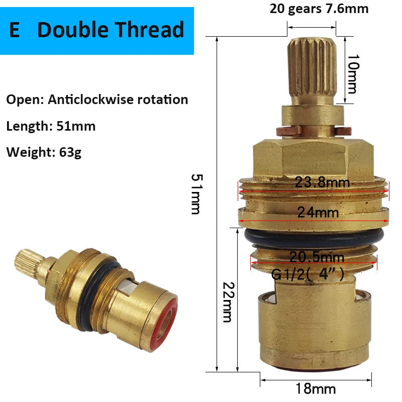 Copper Ceramic Disc Valve Counter/Clockwise Single/ Double Thread For Most Double Handles Kitchen Bathroom Basin Taps 10 Models