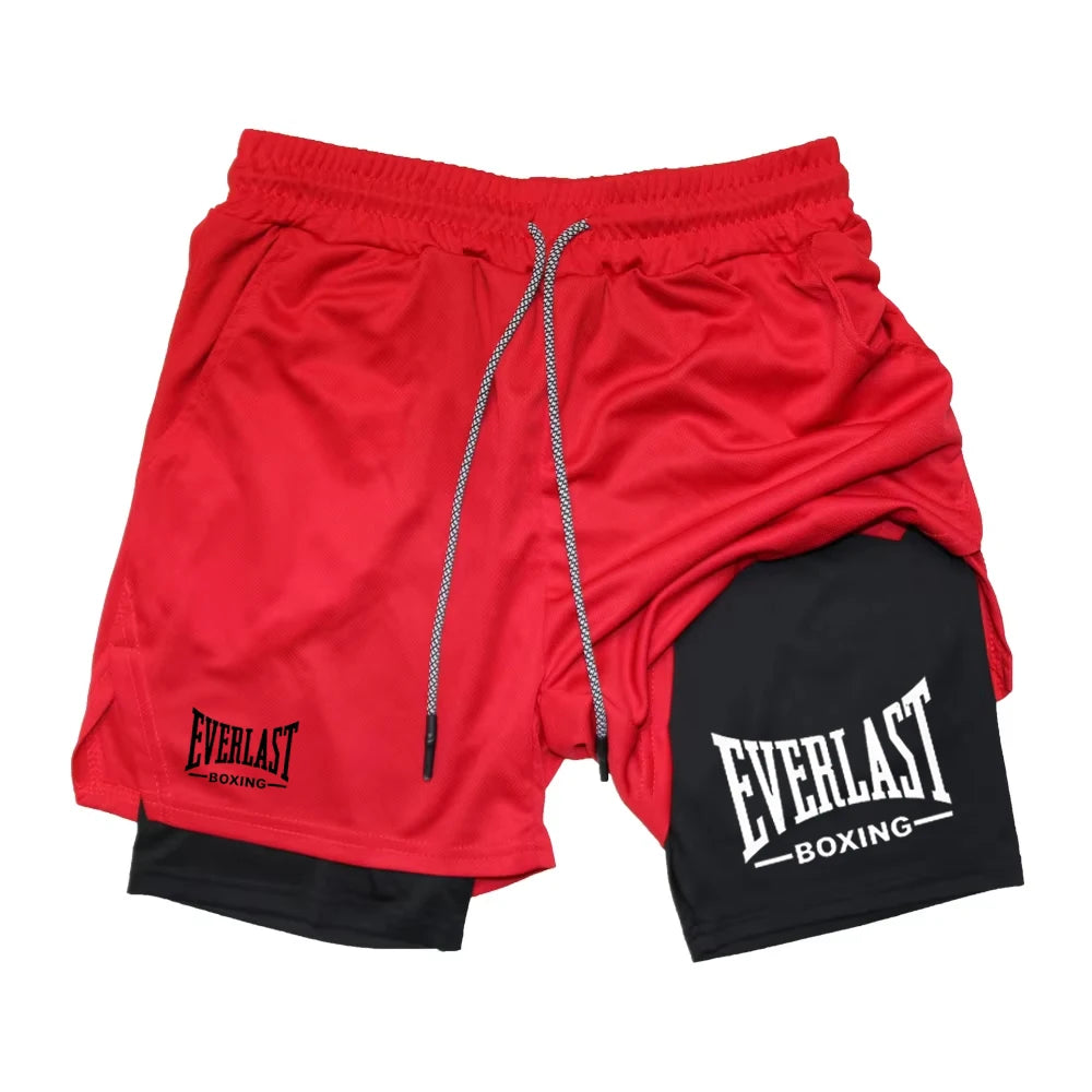EVERLAST Men's Double Layer Compression Shorts, Quick Dry Sports Pants for Basketball Gym Fitness, Comfortable Athletic Bottoms