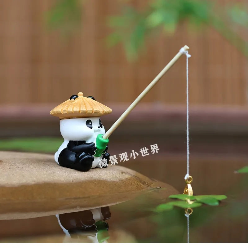 Aquarium Decoration Mini Fishing Panda Fishing Frog Fish Tank DIY Landscaping Ornaments Home Garden Pond Decorations
