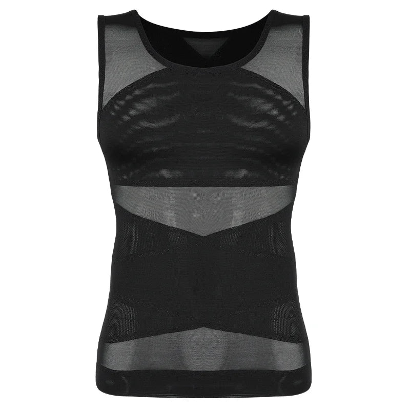 Mens Slimming Body Shaper Vest Gynecomastia Compression Shirts Tummy Control Sleeveless Undershirts Criss Cross Mesh Underwear