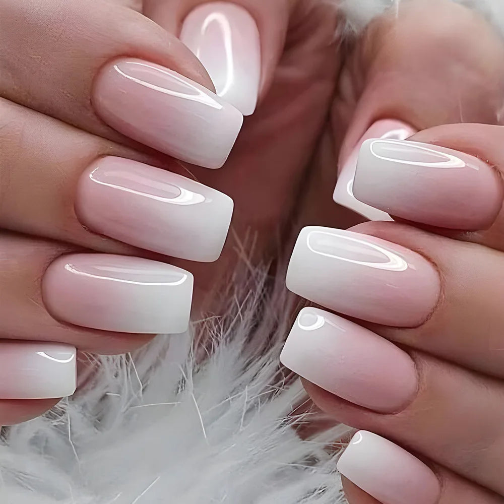 24Pcs/Set Fake Nails With Glue Full Cover Nail Tips Press On Med Nails DIY Manicure Oval Head False Nails Pink Almond Artificial