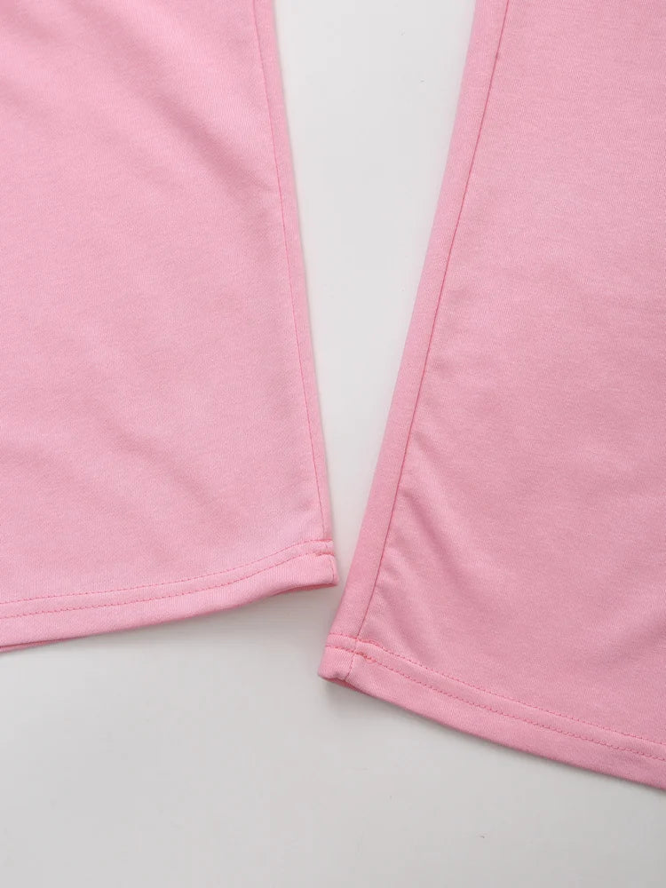 HH Summer Women Casual T Shirt Pant Sets Elegant Pink O Neck Short Sleeve T-Shirt + Drawstring Loose Trousers Spring Suit