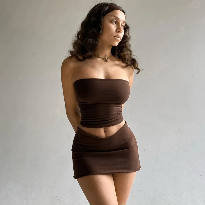 Dulzura Women 2025 Spring Tube Tops Mini Skirts Party Club Two Piece Matching Sets Vacation Outfits Wholesale Items For Business
