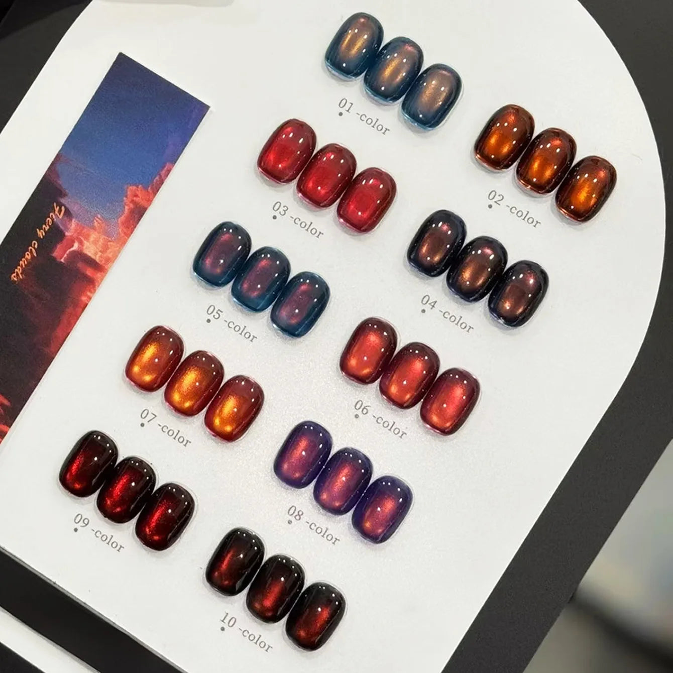 ZH 12ML 12-Color Christmas Red Nails Fiery Sunset Glass Bead Cat Eye Gel Nail Polish Fine Powder Cat Magnetic Gel Nail Salon