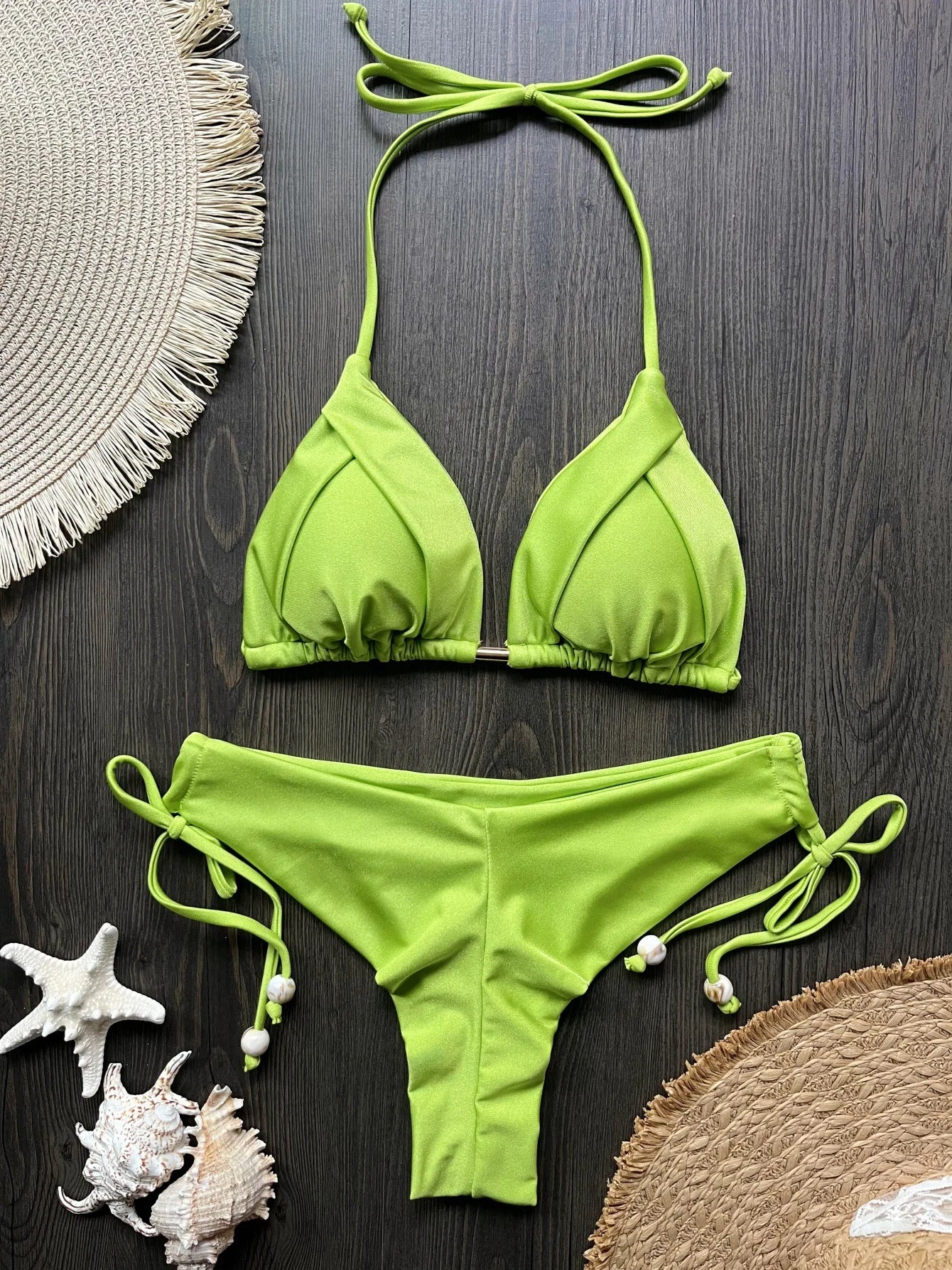 Summer Brazilian Bikini Set Women Sexy Bandage Top Thong Bottom 2 Pieces Set Push-up Swimwear Lace Up Swimsuit Beachwear