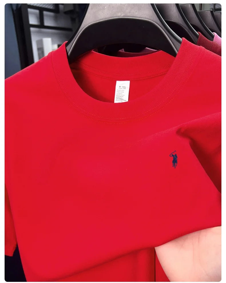 Men's Cotton Short Sleeve T-Shirt Fashionable Pony Print Summer New High-end Comfortable Casual Crew Neck Top