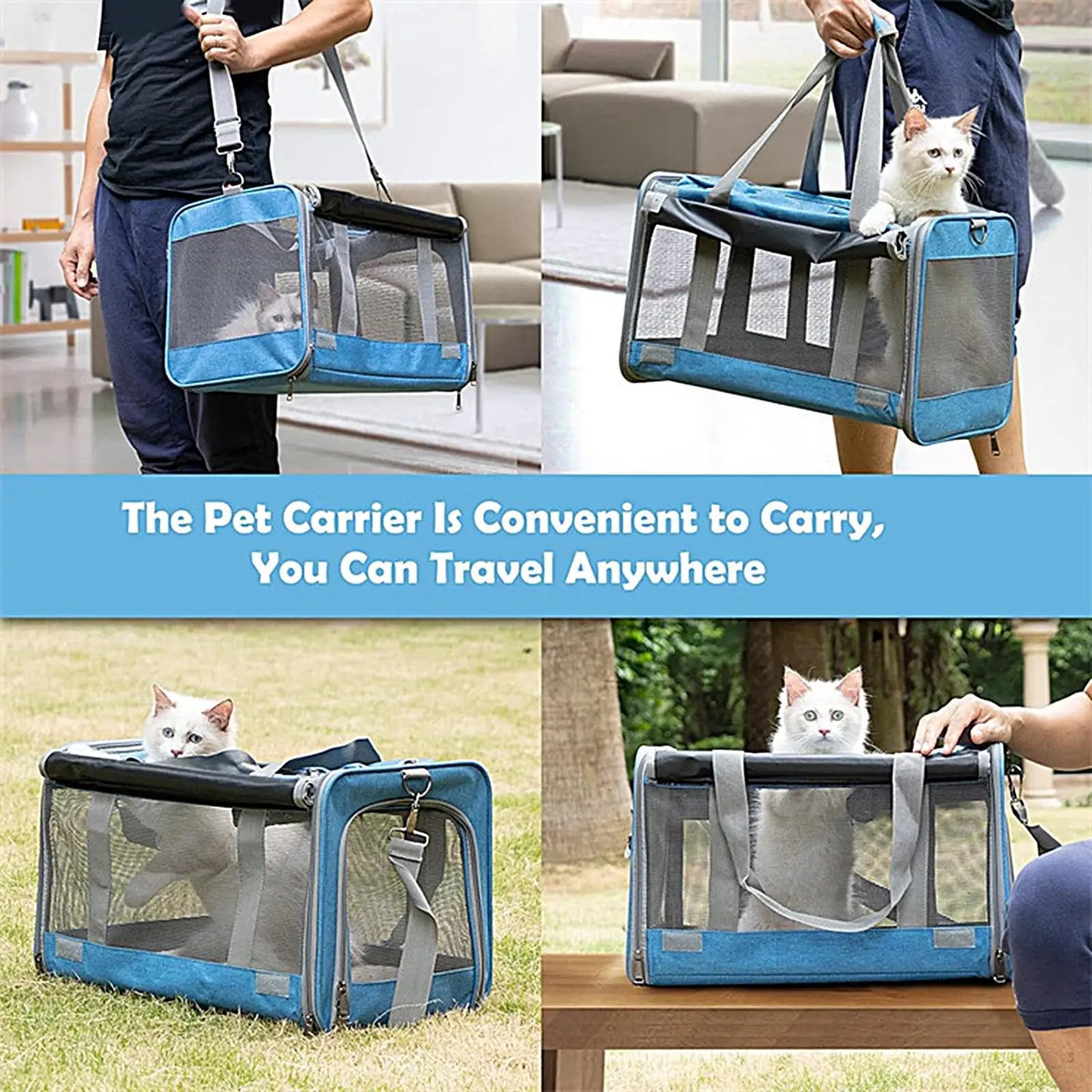 Breathable Pet Cat Travel Carrier, 20lbs Capacity Tote Bag, Outdoor Adventure Portable Container for Car Airplane Camping Vet