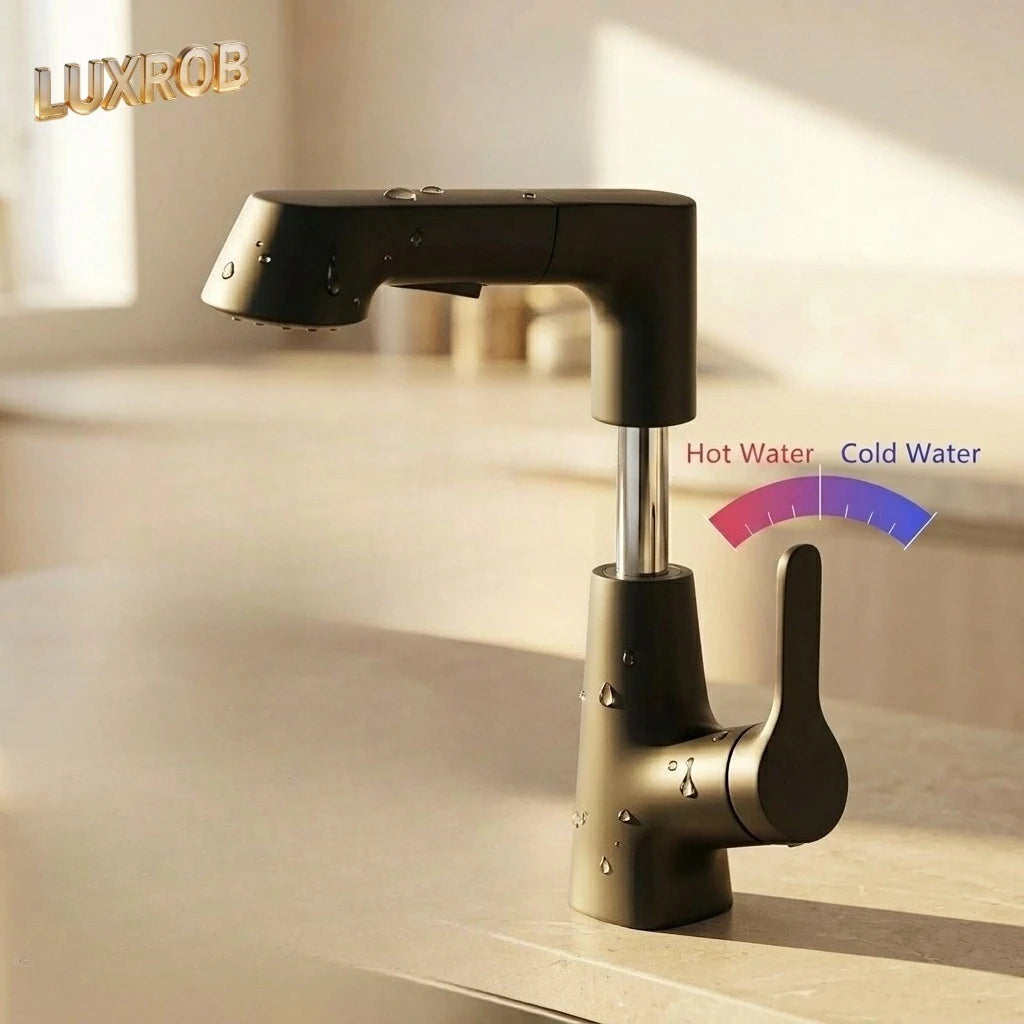 2026 New Rotary Pull-out Bathroom Sink Faucet Hot & Cold Water 3 Modes Water Outlet Stylish Modern Design Basin Mixer Tap