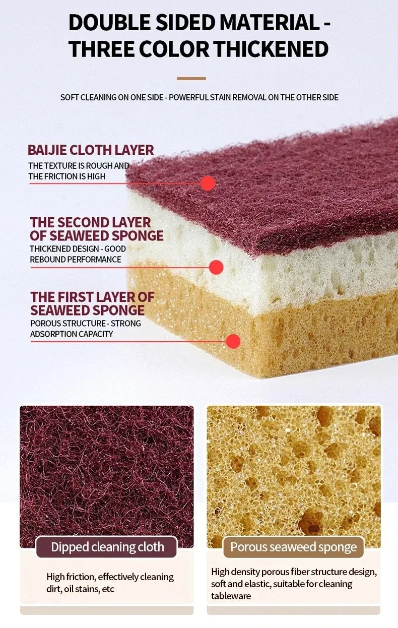 Dishwashing Cleaning Sponge High Density Strong Stain Removal Kitchen Bathroom Dish Washing Cleaning Tool 3-Color Porous Sponge