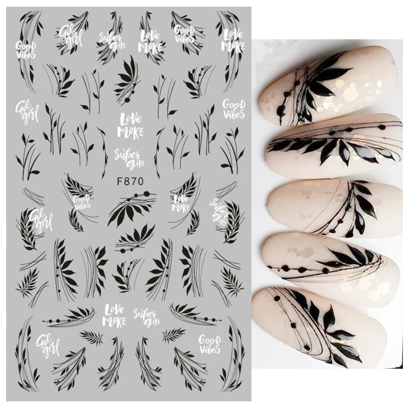 1PCS Black White Butterfly Laser Nail Stickers Y2K Nail Art Decoration Abstract Lines Bronzing Flowers Stickers For Nails