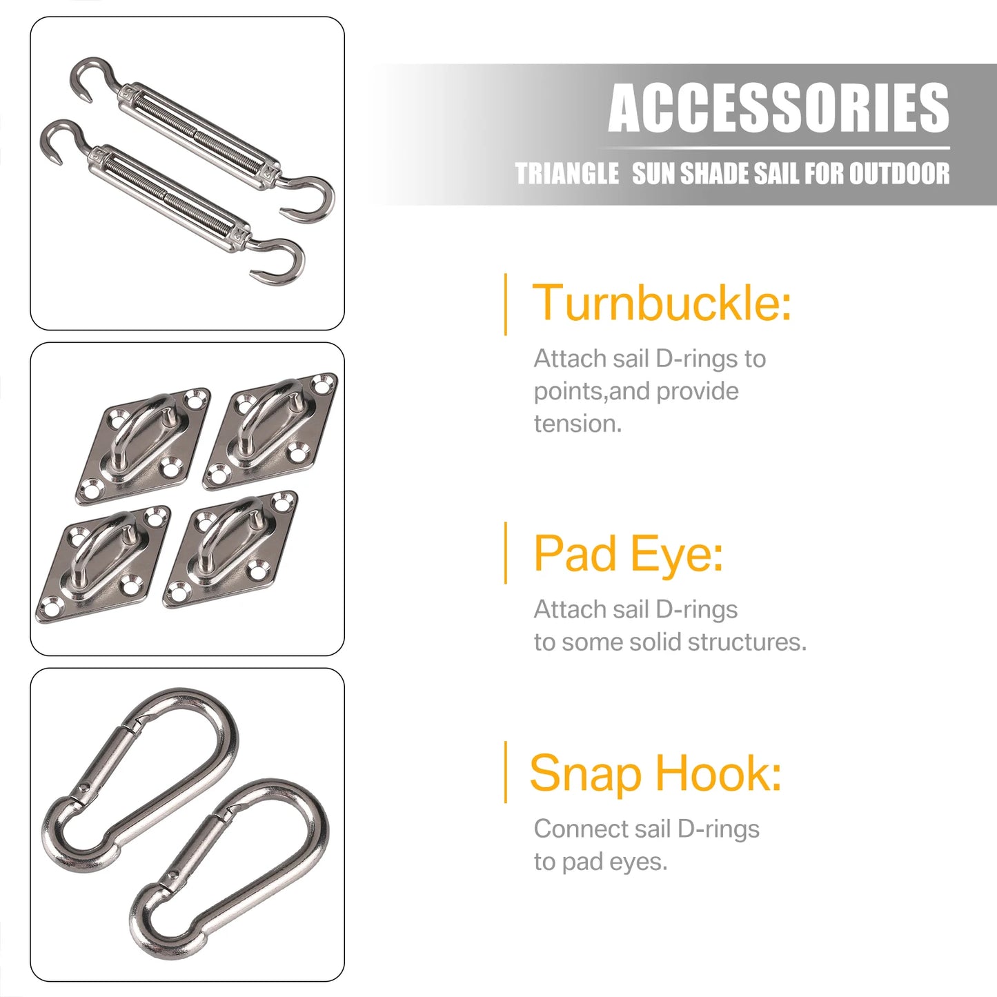 Sun Shade Sail Hardware Kit 24pcs/set 304 Stainless Steel Sunshades Canopy Installation Kit for Install Awning Accessory