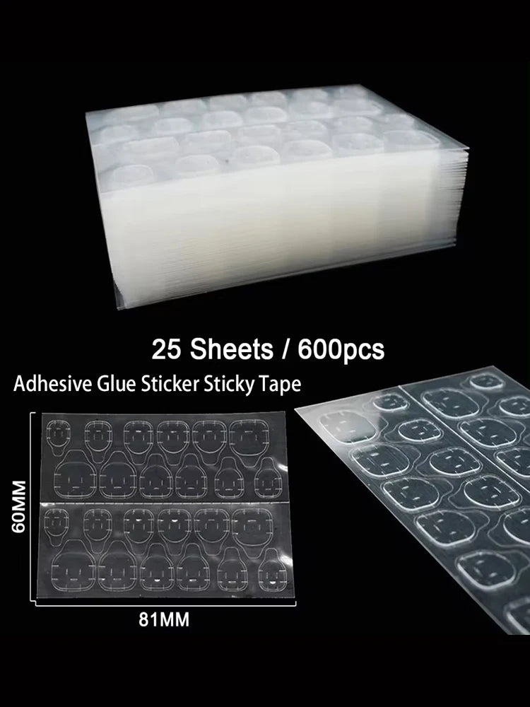 25 Sheets/600Pcs Double Side Glue Nail Sticker Adhesive Tabs Waterproof Breathable Fake Nail Glue Stickers Jelly False Nails Tips