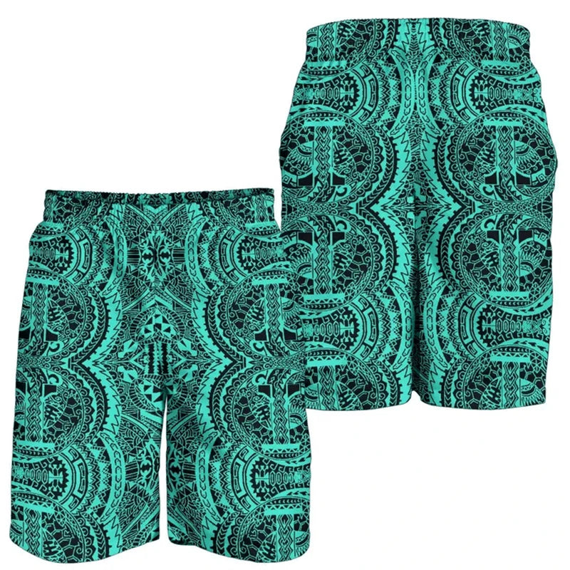 New 3D Printed Polynesian Tribal Turtle Hawaii Shorts Men's Beach Shorts Women Vacation Floral Sports Board Shorts Swim Trunks