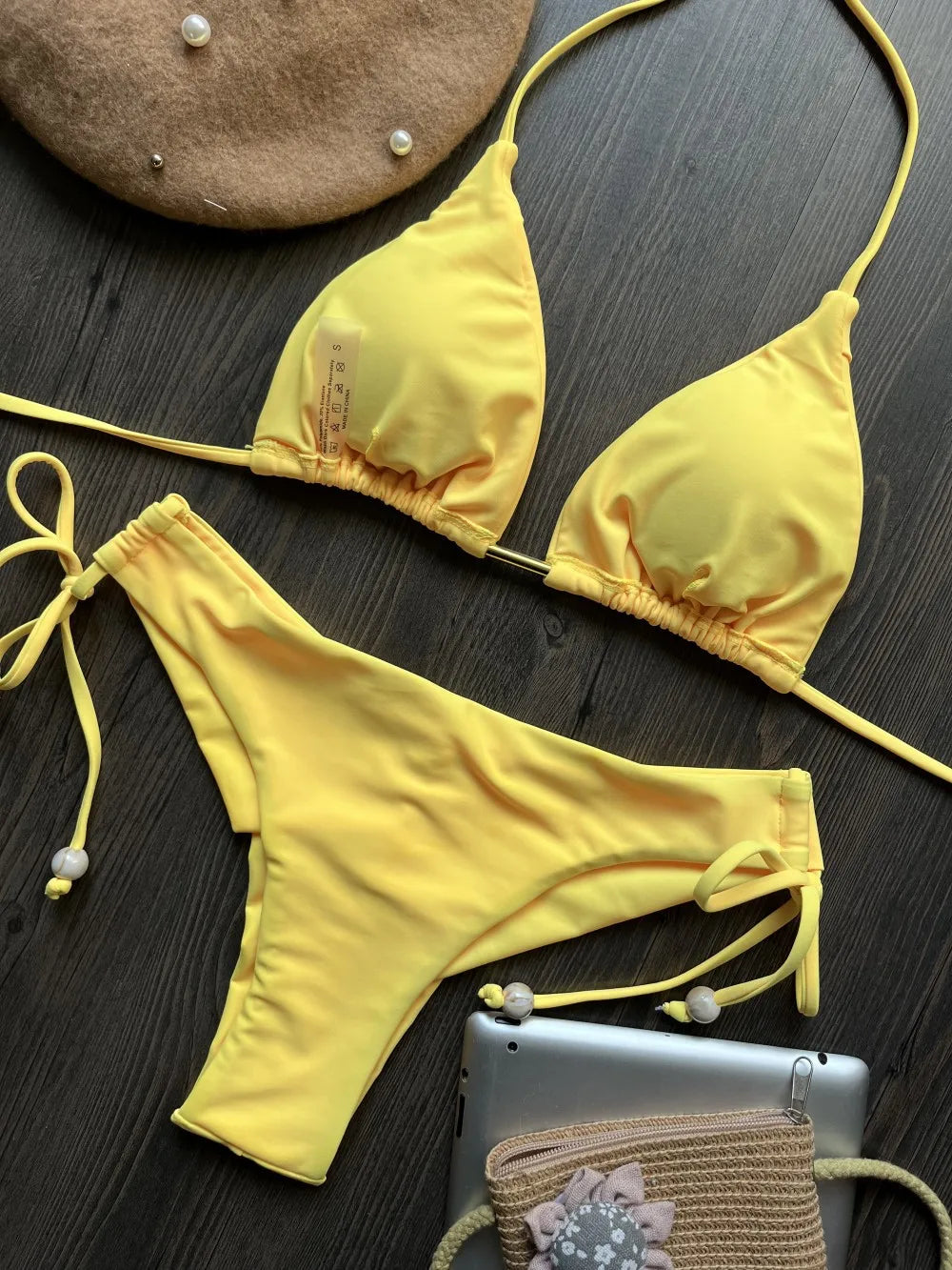 Summer Brazilian Bikini Set Women Sexy Bandage Top Thong Bottom 2 Pieces Set Push-up Swimwear Lace Up Swimsuit Beachwear