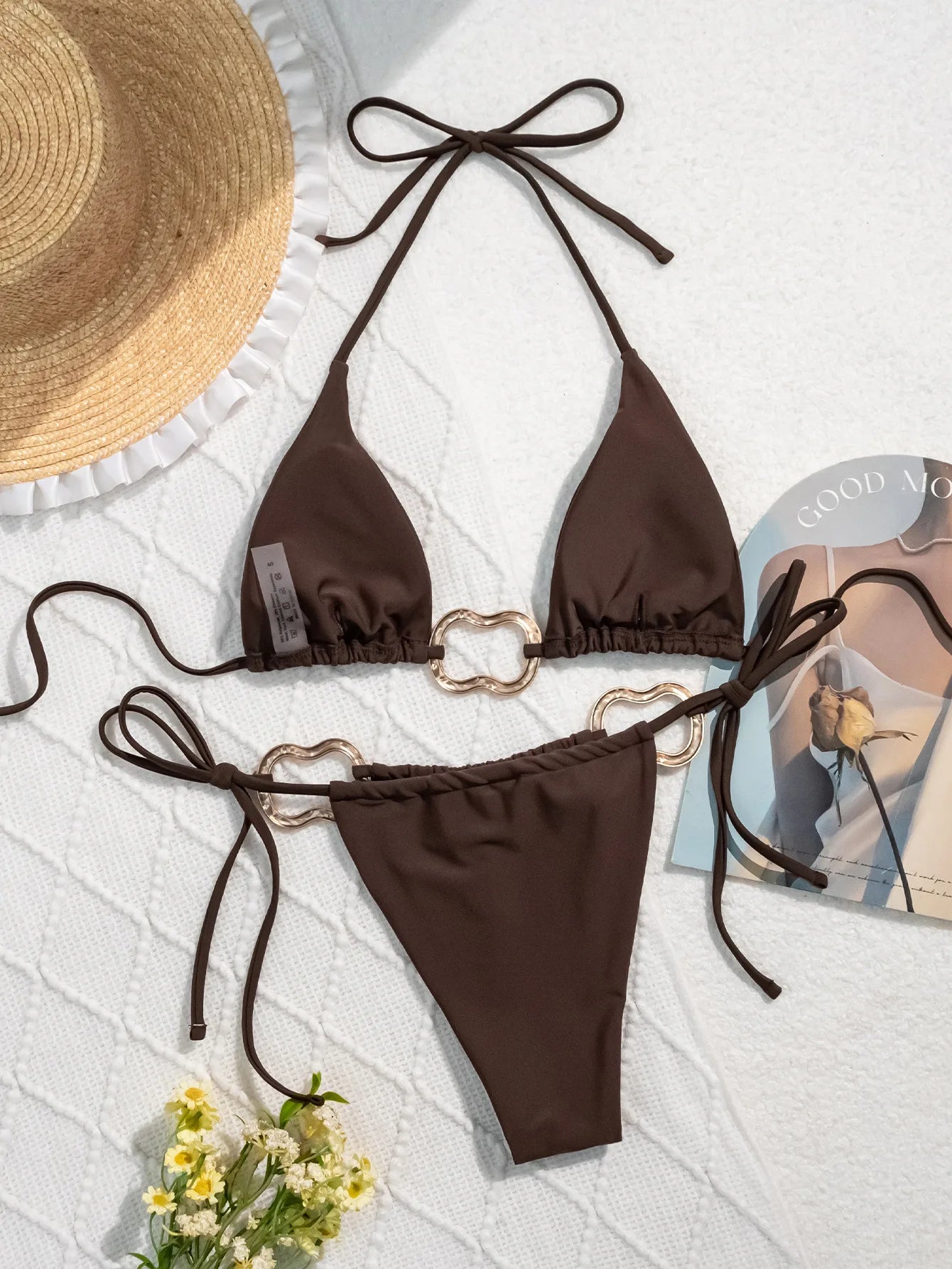 Push Up Halter Bikini Set 2025 New Sexy Metal Linked Women Swimsuit Micro Thong Female Swimwear Bathing Suit Brazilian Beachwear