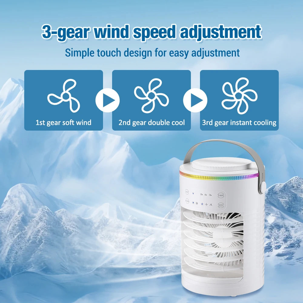 Air Conditioner Cooling Spray Fan Air Conditioner with Water Ice Evaporative Humidifier Quiet Air Cooler with Colorful Light