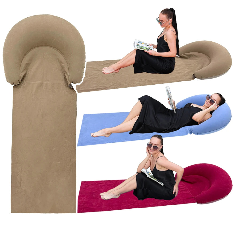 1pcs Inflatable Beach Mat Grass Cushion PVC Moisture Proof Portable Foldable Beach Sleeping Mat Suitable For Outdoor Activities