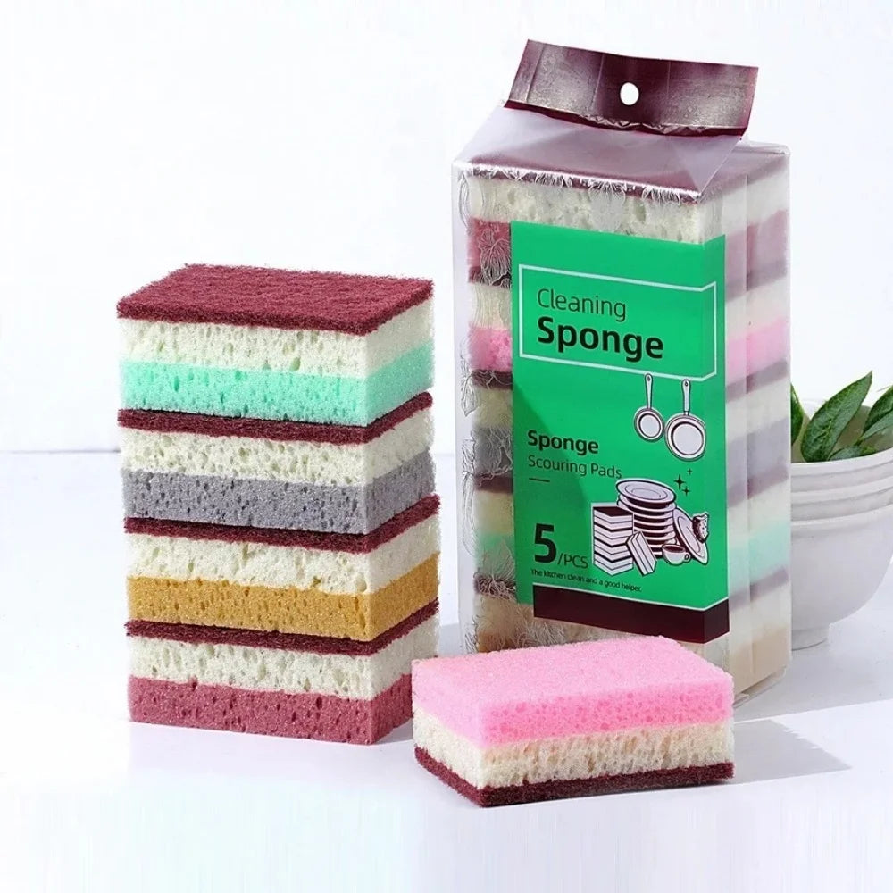 Dishwashing Cleaning Sponge High Density Strong Stain Removal Kitchen Bathroom Dish Washing Cleaning Tool 3-Color Porous Sponge