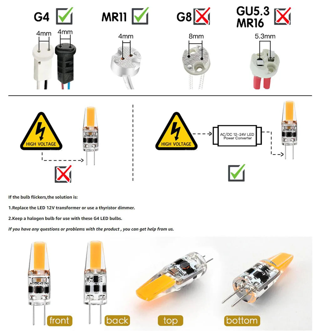 10PCS LED COB Lamp 6W Bulbs Dimmable G4 mini COB AC DC 12V 220V Candle Lights Replace 30W 40W Halogen for Chandelier Spotlight