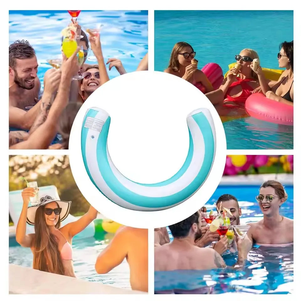 1pc New Striped U-Shaped Inflatable Swimming Ring，Arch Shape Design Swimming Pool Float，Thickened PVC Floating Device,For Summer