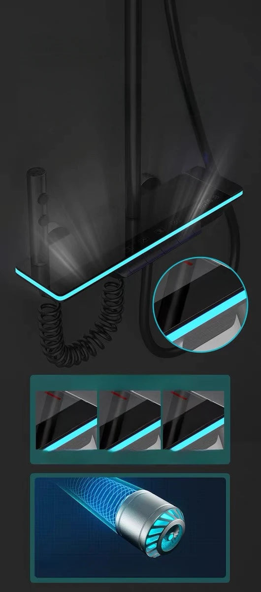 Black Shower Set Bathroom Hot and Cold Mixer Shower Mixer LED Digital Ambient Light Bathtub Wall Mounted Grey Shower System